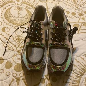 Iridescent Steve Madden sneakers.